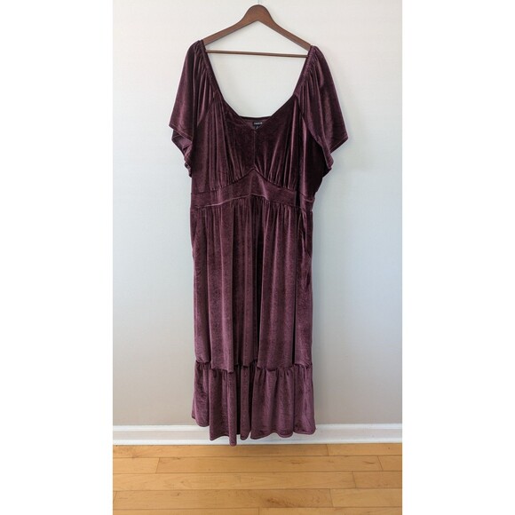 torrid Dresses & Skirts - Torrid Velvet Maxi Dress 4X Tiered Flutter Sleeve Whimsigoth Regency Burgundy
